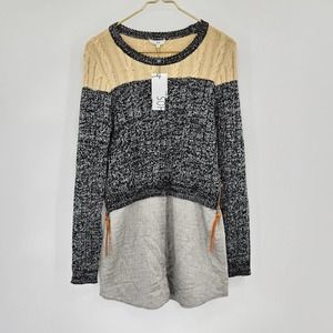 SOH LATRICE noir combo sweater dress with insert button up long sleeve knit NWT